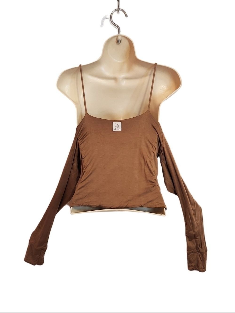Briavia Knit Top Tan Black Cold Shoulder Cropped Medium Large - Picture 3 of 7